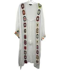 White Mark Plus Size Crochet Kimono Cover Up Cottagecore Boho